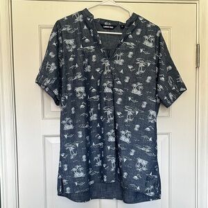 Lands' End Navy Short-Sleeve Island Print Tunic